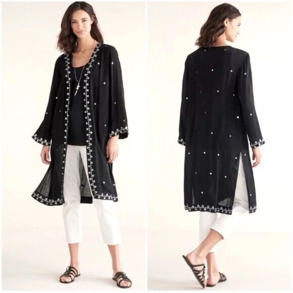 Soft Surroundings Rafina Gauze Longline Topper - Black 1X - Picture 2 of 11